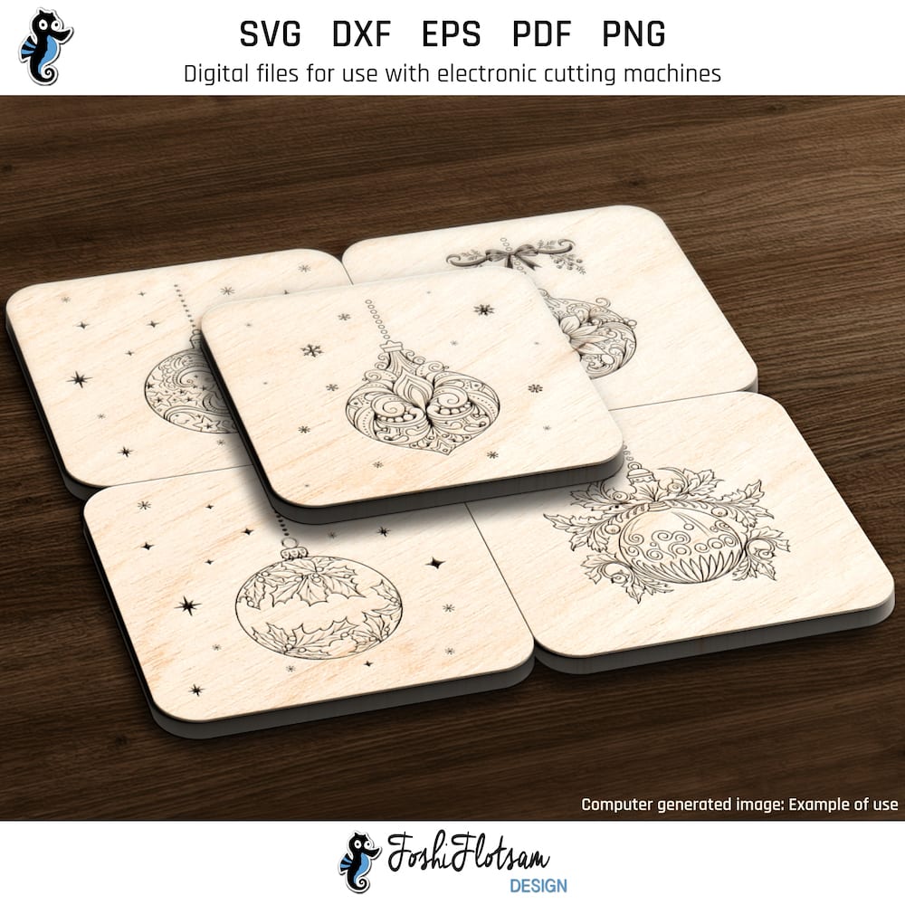 Coaster SVG - square Christmas ornament SVG coaster bundle image 3 Third 5 of 30 square Christmas ornament coasters included in this coaster SVG bundle.